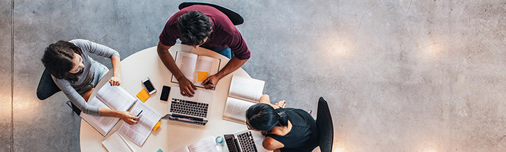 top view of group around table on public wifi