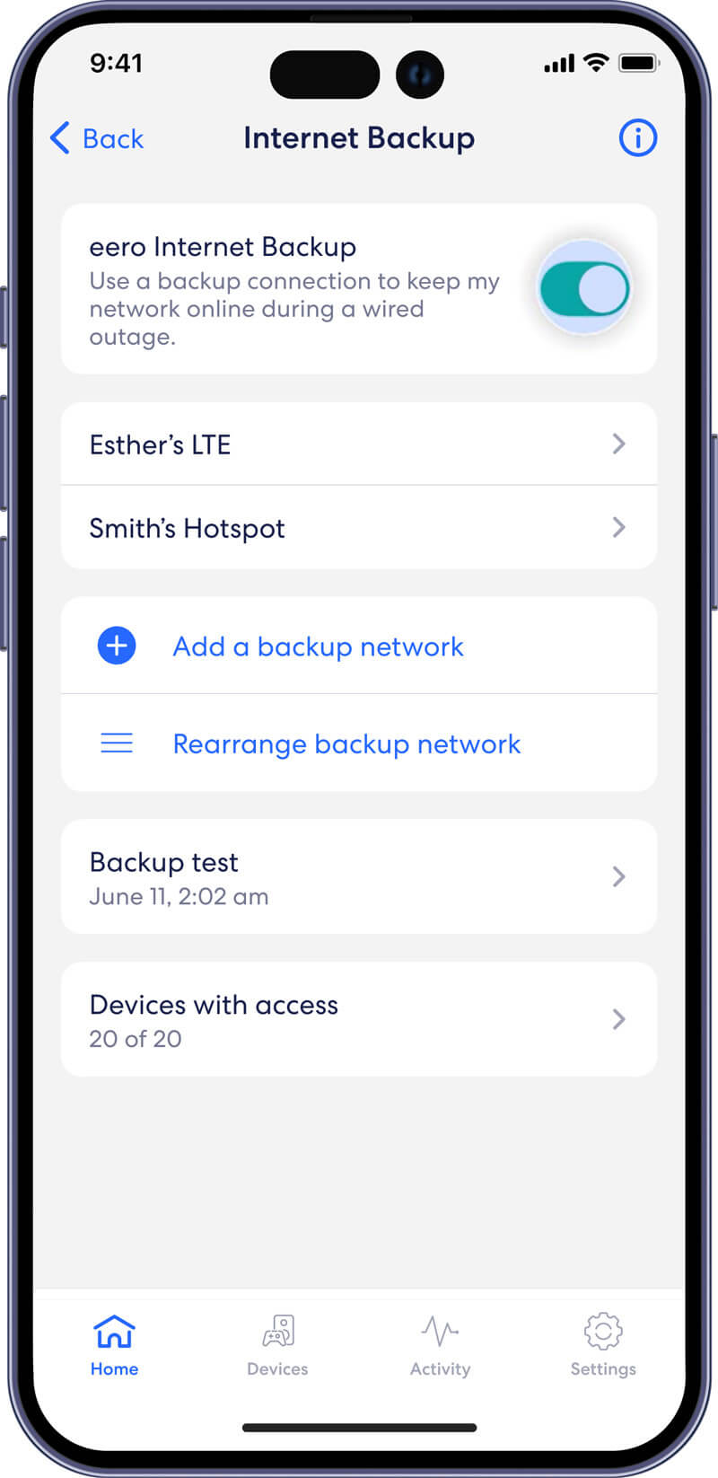 eero Internet Backup setup screen 3