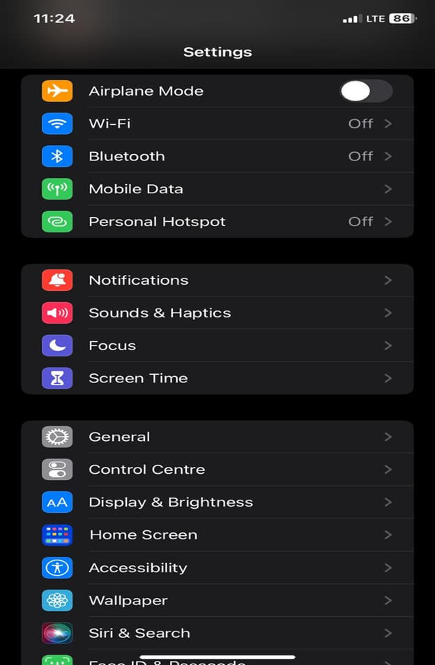 iphone settings