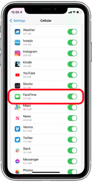 Iphone settings showing facetime